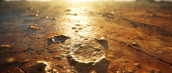 Close-up of planet surface with detailed textures and sunlight