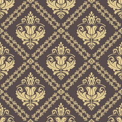 Orient vector classic pattern. Seamless abstract background with vintage elements. Orient brown golden pattern. Ornament for wallpaper - 730246461