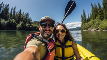 Couple's Selfie Adventure on a Kayak, summer relax
