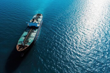 Obraz premium Aerial drone captures massive tanker in Aegean sea.