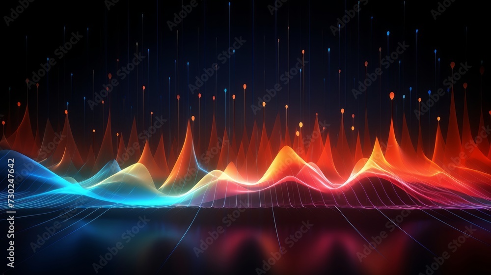 Poster dynamic visualizer representing music visualization with pulsating lights and moving patterns