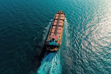 Aerial drone photo of bulk carrier ship on open ocean - obrazy, fototapety, plakaty