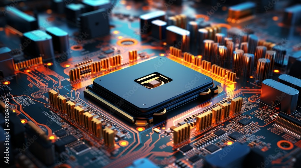 Poster circuit board. technology background. central computer processors cpu concept. neural network ai gen