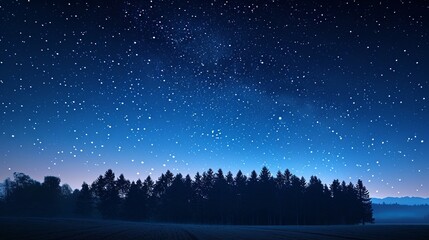 Night dark blue sky with many stars over the field of trees generative ai