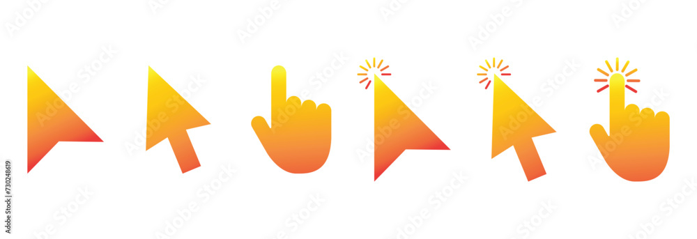Poster colorful mouse cursor click and loading icon for computer, mobile app, animation, or ui design. mouse pointer vector illustration on transparent background