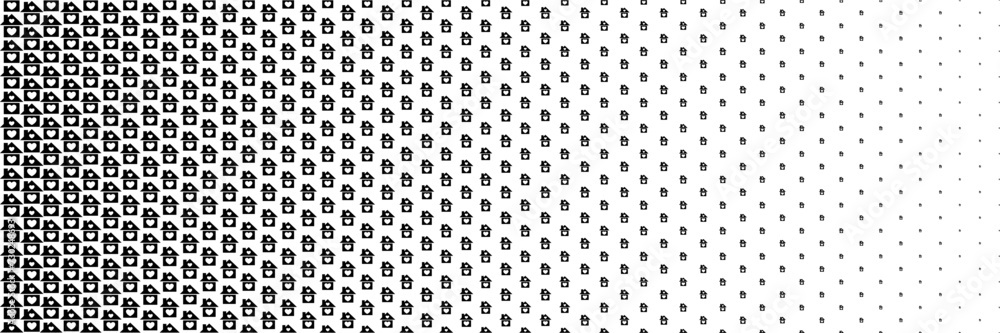 Poster horizontal halftone of white heart on black home design for pattern and background.