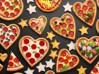 Pizza Day: Funny or creative pizza shapes such as heart, star or   Whimsical Shapes for a Memorable Pizza Day. generative AI