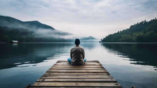 Person sitting on a dock, looking out at the calm waters, contemplating their life's direction