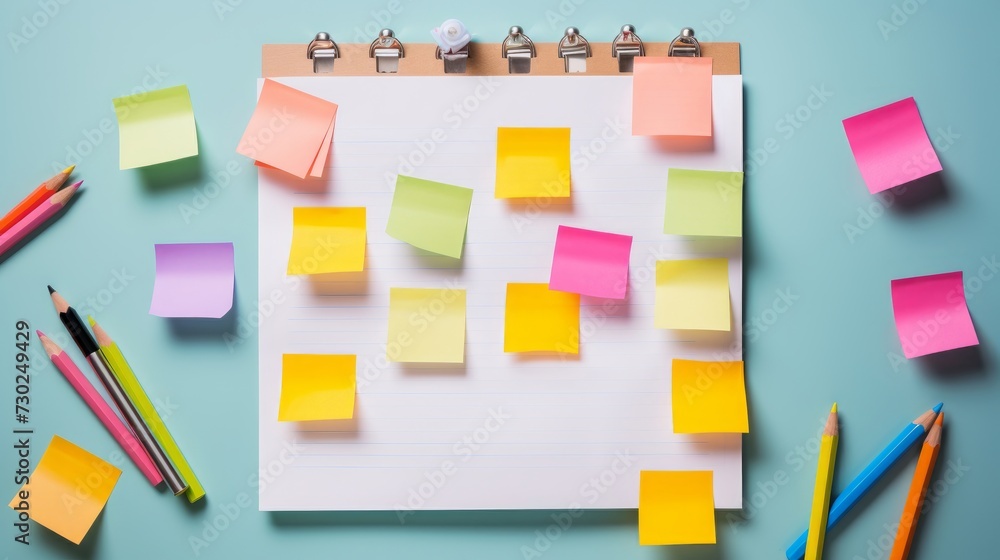 Aufkleber top view of a checklist surrounded by sticky notes and reminders, illustrating a comprehensive plann