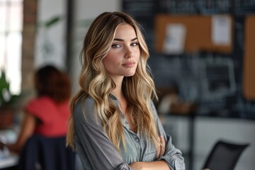 Fototapeta premium Corporate Business Photography of a Fashion-Forward Business Woman Balancing Style and Professionalism, Generative AI