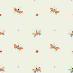 Seamless pattern of flying butterflies. Vector illustration in vintage style on white background.