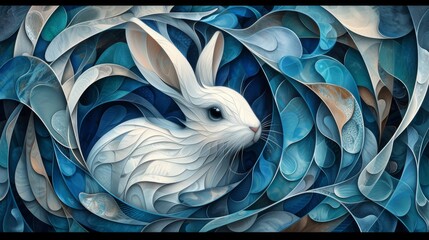 Stained glass window background with colorful rabbit abstract.