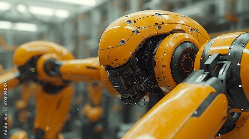 Leinwandbilder An Industry 4.0 or fourth industrial revolution robot arm for digital factory production technology showing automation manufacturing and IoT software to control the operation.