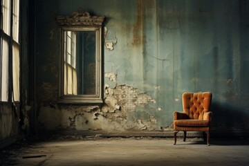 A lone chair in an abandoned room, portraying emptiness and desolation