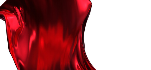 Abstract red cloth falling. Satin fabric flying in the wind