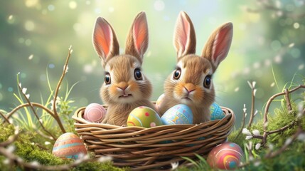 Fototapeta na wymiar easter rabbit and easter eggs.