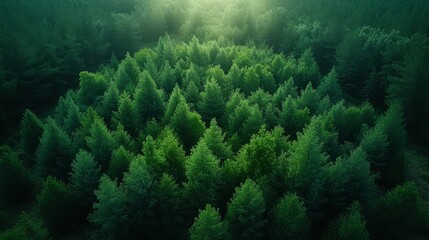 Fototapeta na wymiar View from a drone of a beautiful green forest with trees and bushes that are growing in the countryside