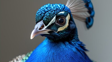 a close up of a blue bird with a white head and a blue body with a gold stripe on it's head.