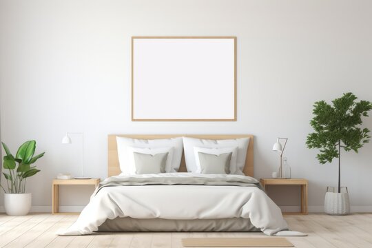 Clean and simple frame mock-up in a serene bedroom