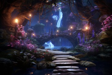 Enchanted 3D realm with mystic landscapes and magical lighting