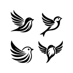 Sparrow Black and Write Vactor set illustration use logo, t-shirt