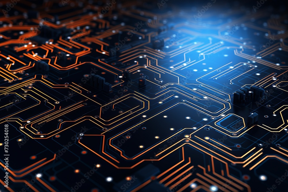 Poster futuristic 3d circuit board background with glowing pathways