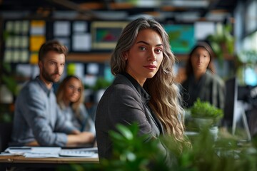 Fototapeta premium Corporate Business Photography of a Dynamic Business Woman Making Strategic Decisions During a Boardroom Meeting, Generative AI