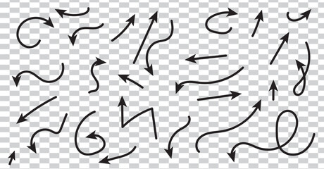 Hand drawn arrows collection Set simple flat arrows isolated on white background. Arrow mark icons and arrow paint. Stock vector