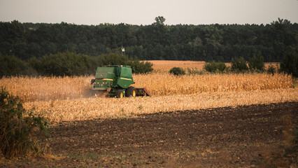 combine harvester working in a field