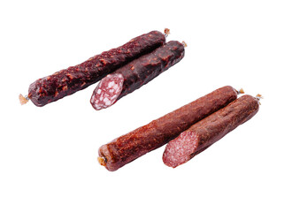 Italian salami sausages isolated on white background