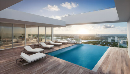 Impressive-luxury-penthouse-terrace-with-a-swimming-pool-overlooking-Miami.