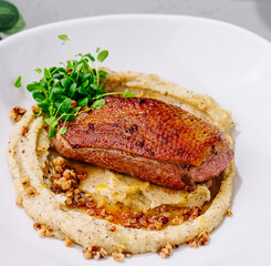 Duck breast steak with potato mashed