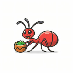 Flat Logo of Animated Ant Carrying Food Cartoon.