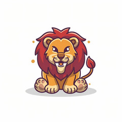 Flat Logo of Cheerful Lion Roaring Cartoon.
