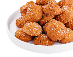 sweet cookies with sesame seeds in plate