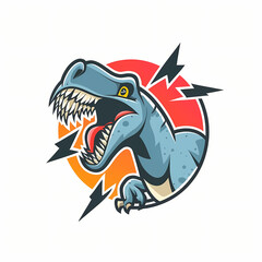 Flat Logo of Dynamic Dinosaur Roaring Cartoon.