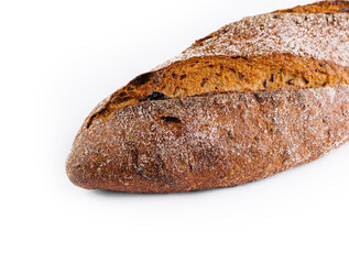 black bread is isolated on a white background