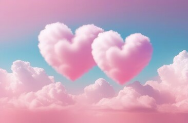Fototapeta premium a heart made of pink clouds, an advertising banner