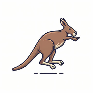 Flat Logo of Energetic Kangaroo Jumping Cartoon.