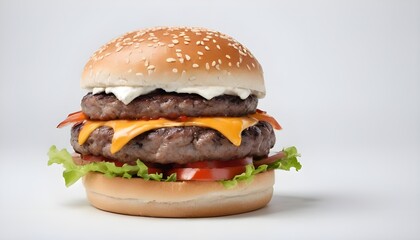 Close up on delicious cheese burger with white background generative by AI