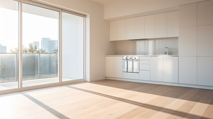 Obraz premium Commercial apartment building floors built for interior decoration and design, open space with bright area and Kitchen , AI generated