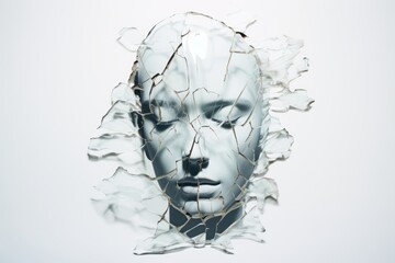 Shattered glass sculpture depicting a female face