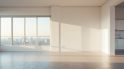 Obraz premium Commercial apartment building floors built for interior decoration and design, open space with bright area and Kitchen , AI generated