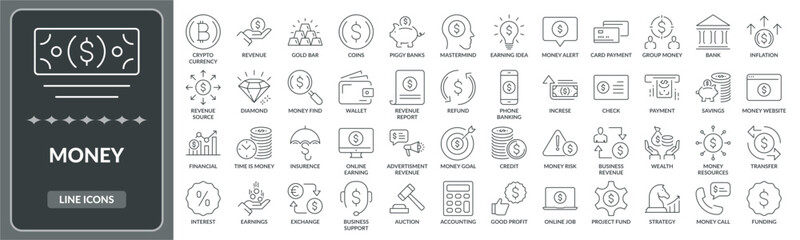 Set of Money line icons. Collection of money, business icon EPS10 - Stock Vector.