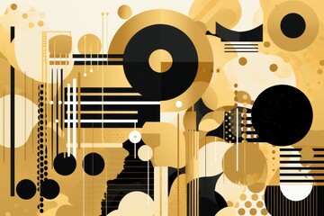 A Gold poster featuring various abstract design elements, in the style of pop art
