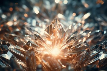 Close up of a sparkling crystal reflecting light in intricate patterns