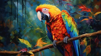 Obraz premium Vibrant parrot on a branch, showcasing its colorful plumage