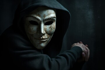 Conceptual image of a person with a mask, representing hidden fears and emotions