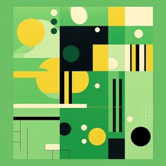 A Green poster featuring various abstract design elements, in the style of pop art