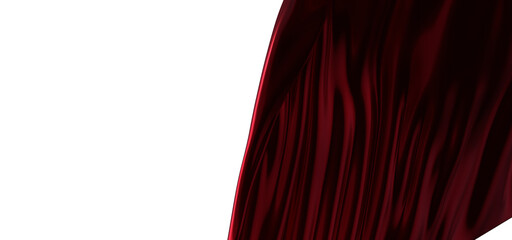 3d render of abstract red cloth falling. Silk drapery flies away.